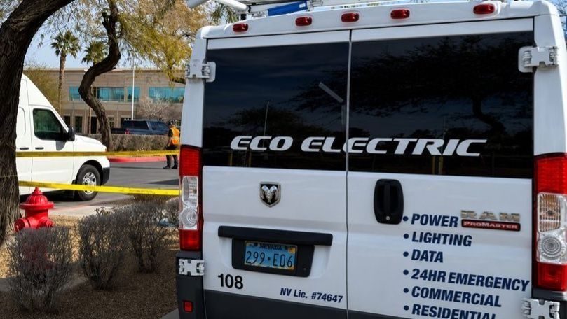 Eco Electric van parked in front of building for emergency service appointment.